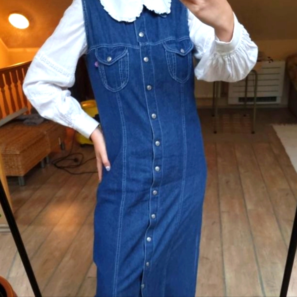 Blue Denim Sydni Jordan Button Front  Cotton Jumper Maxi Dress